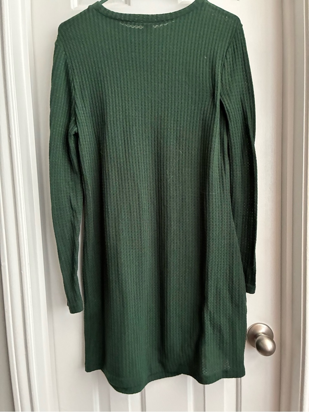 Long Sleeve Ribbed Knit Dress - Dark Green- SHEIN